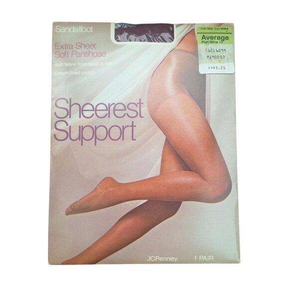 JCPenney Sheerest Support Pantihose Port Wine 19 Sandalfoot Average Nylon - Picture 8 of 8